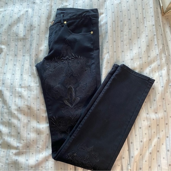 Juicy Couture Black Embroidery Beads Denim Skinny Stretch Boho Cowgirl Jeans 29 - Picture 9 of 15